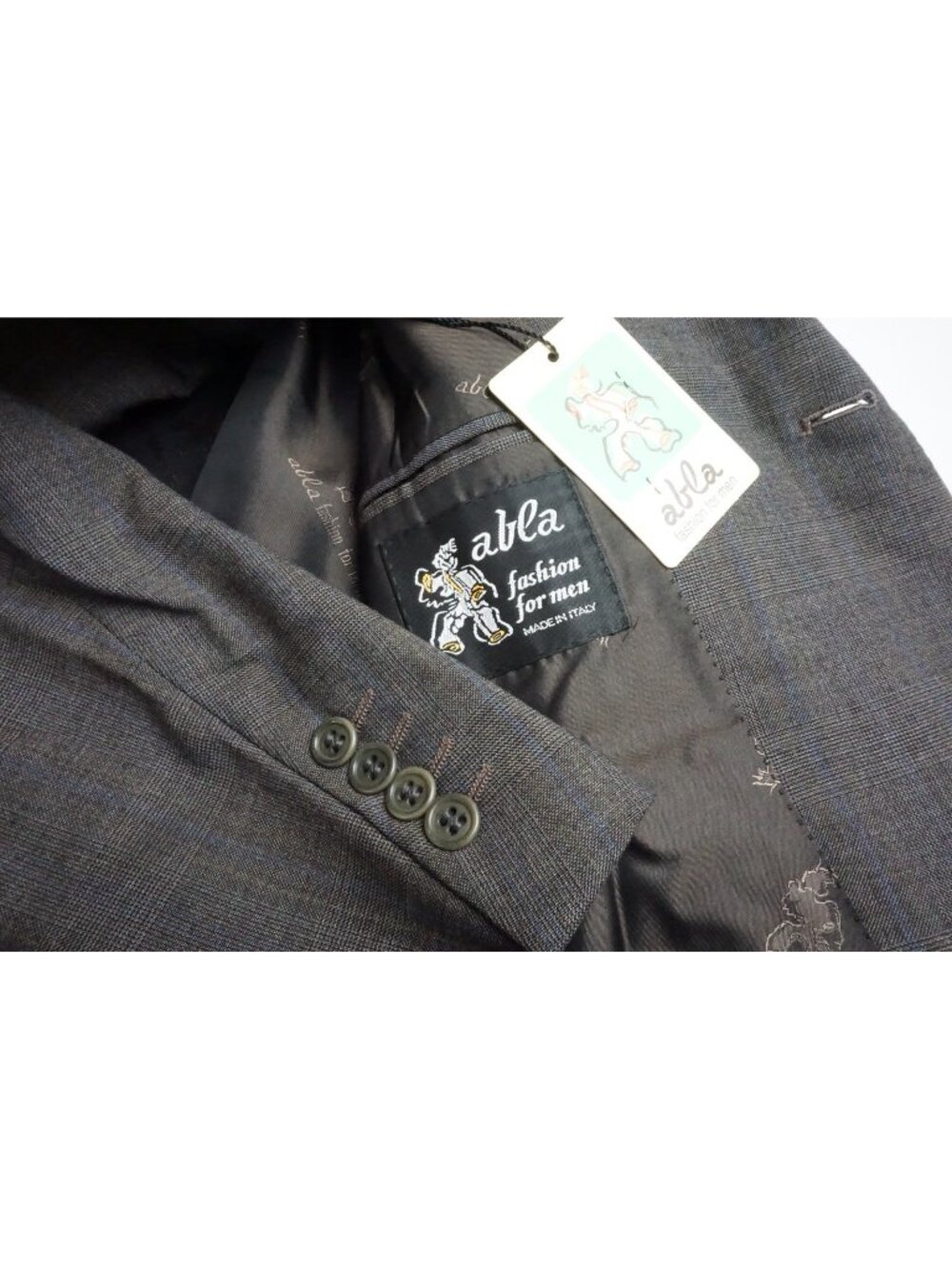 Abla x Attolini Brown Purple Plaid Wool 2 Pc Suit Jacket Pants 40US 50EU NEW